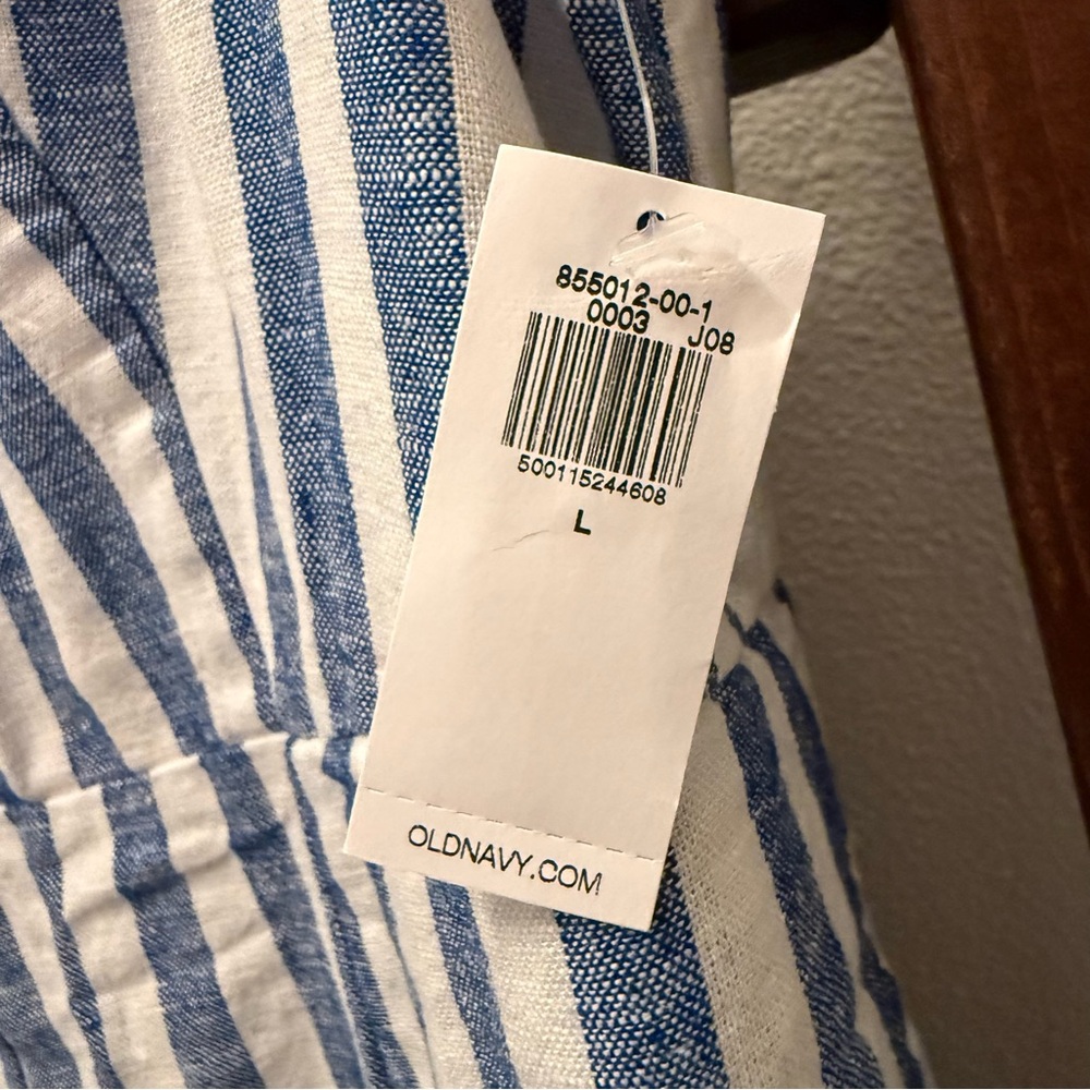 NWT Old Navy Fit & Flare Linen-Blend Midi Dress – Blue Stripe - Picture 8 of 15